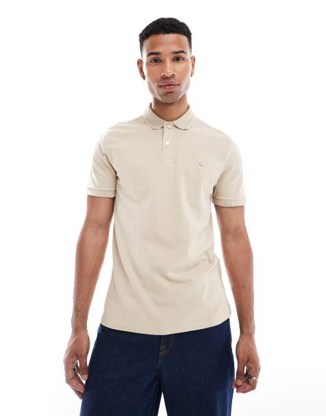 Abercrombie & Fitch elevated icon logo tipped pique polo in beige - view 1