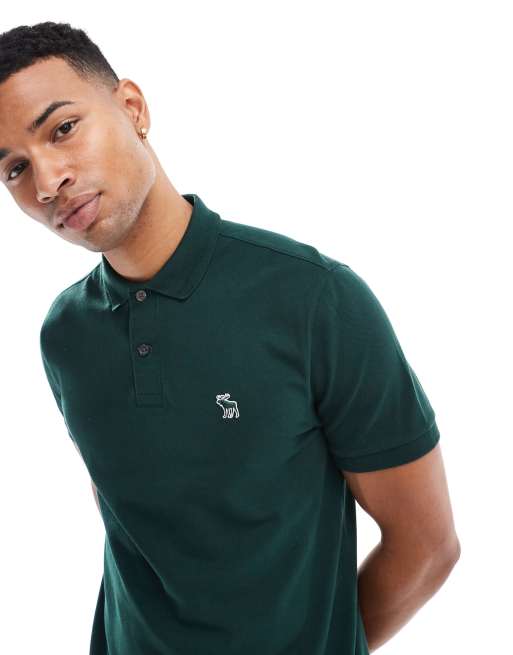 Abercrombie Fitch elevated icon logo tipped pique polo in dark green ASOS