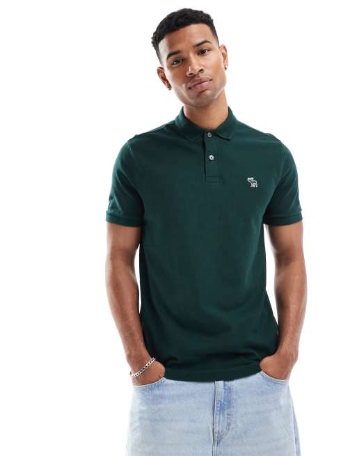 Abercrombie Fitch elevated icon logo tipped pique polo in dark green