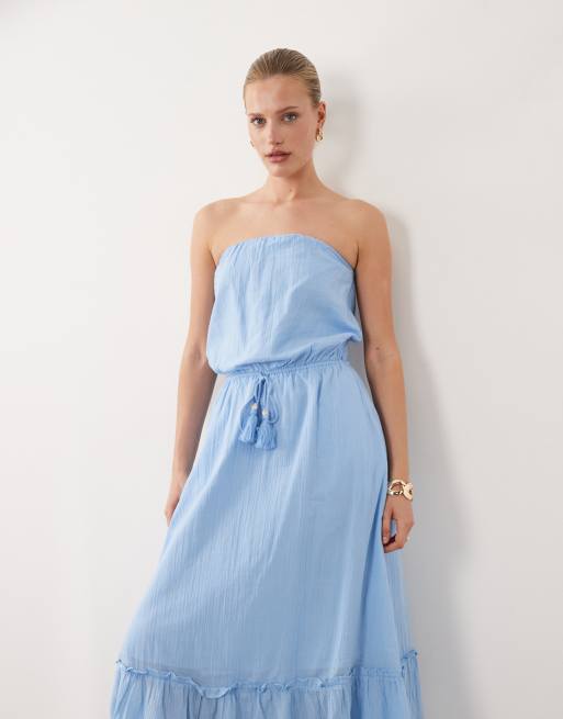 Abercrombie & Fitch embellished cutwork strapless midaxi dress in light  blue | ASOS