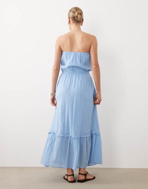 Abercrombie & Fitch embellished cutwork strapless midaxi dress in light blue, 4 of 4
