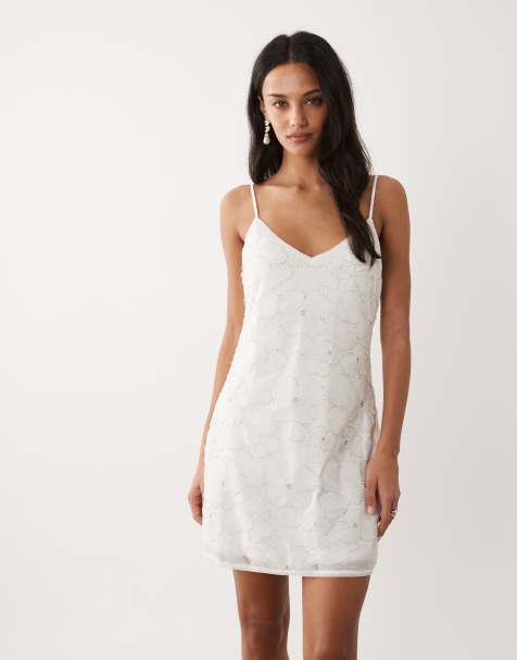 Abercrombie & Fitch embellished shift bridal mini dress in white - view 1