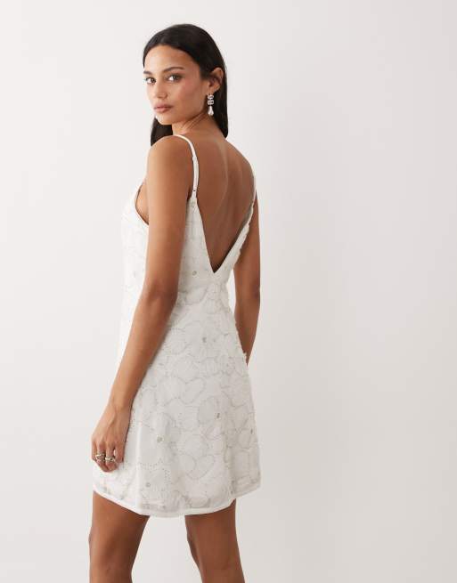 Abercrombie & Fitch embellished shift bridal mini dress in white, 4 of 4