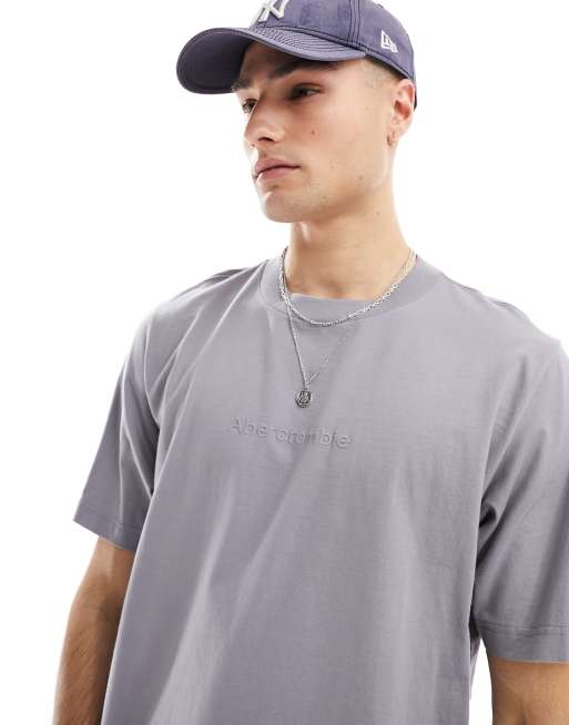 Abercrombie & Fitch embossed central logo t-shirt in mid grey | ASOS