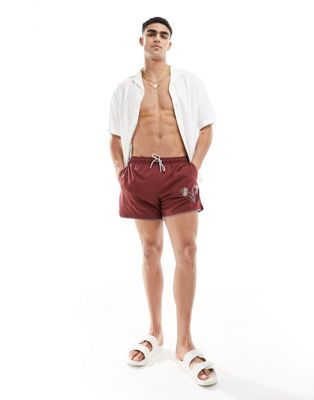 Abercrombie & Fitch embroidered 5in pull on swim shorts in burgundy