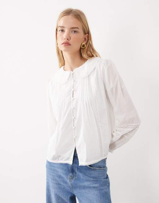 Abercrombie & Fitch embroidered button through shirt with collar detail in white, 2 of 4