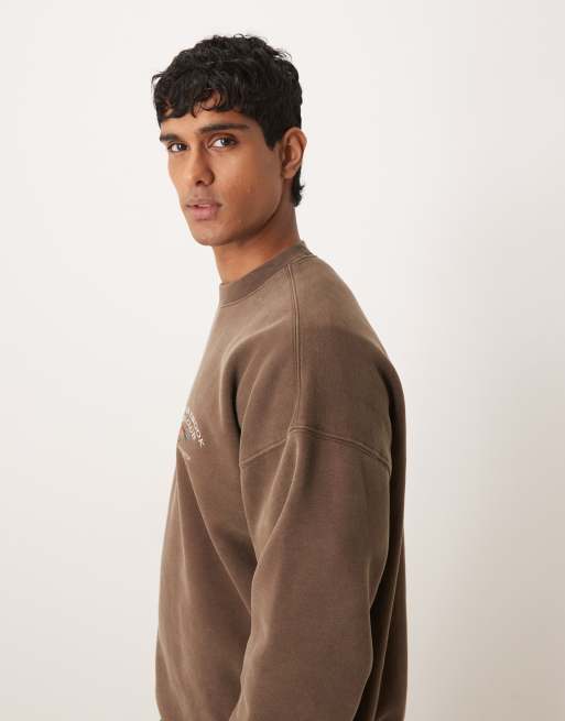 Abercrombie & Fitch embroidered graphic logo sweatshirt in brown, 4 of 5