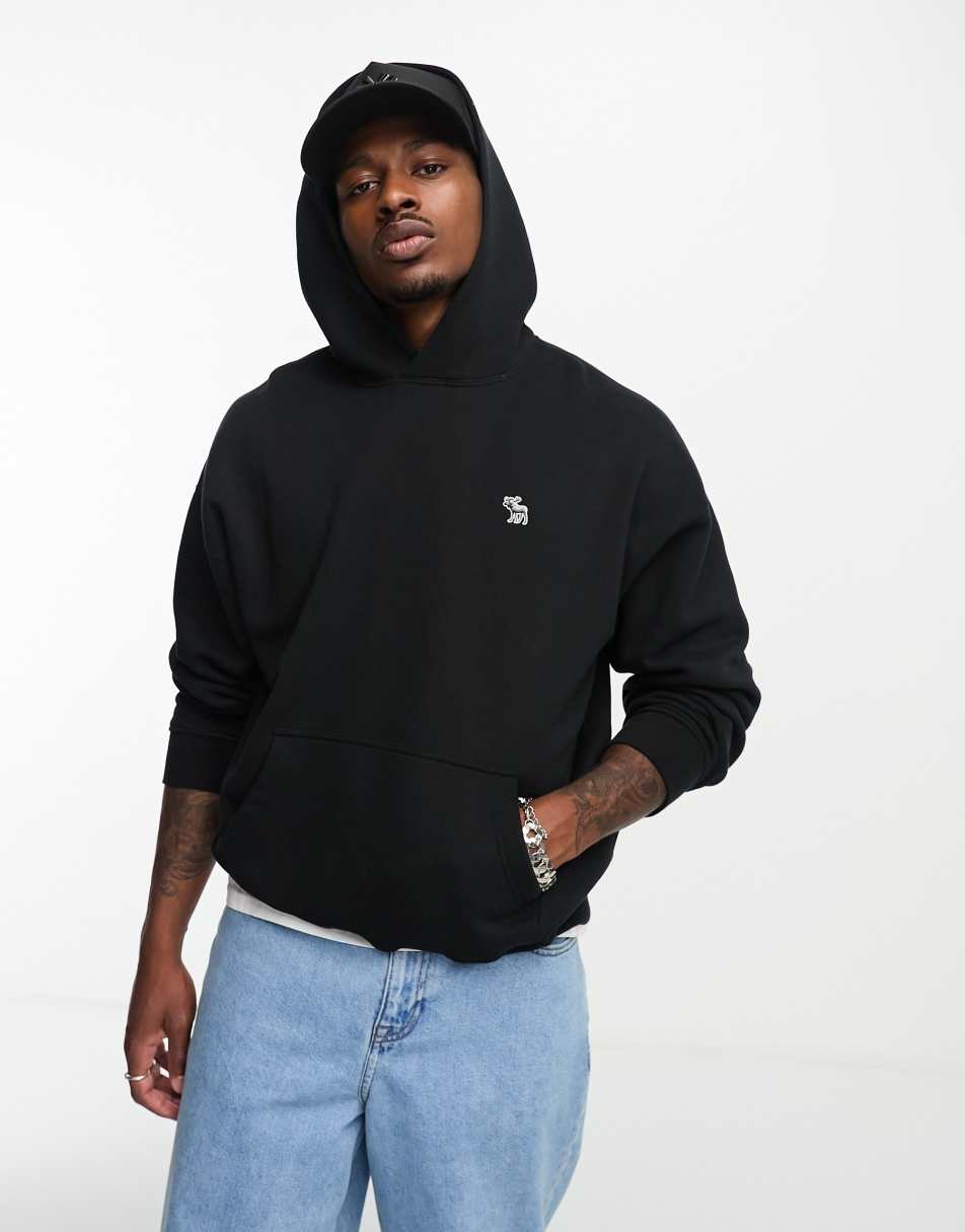 Abercrombie Fitch embroidered icon logo oversized fit hoodie in black www.upvcdoor