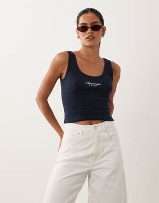 Abercrombie & Fitch Embroidered Logo Scoop Neck Tank Top In Navy