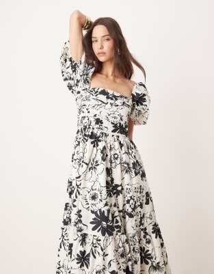 Abercrombie & Fitch Emerson floral midi dress with puff sleeves