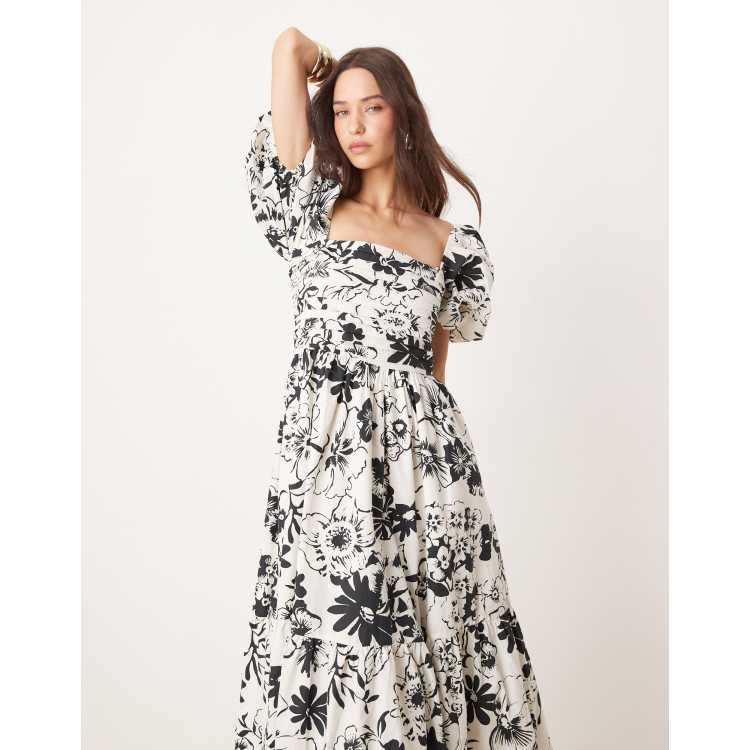 Abercrombie & Fitch Emerson floral midi dress with puff sleeves in