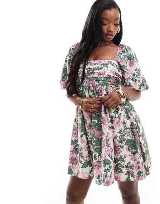 Abercrombie & Fitch - Emerson - Jurk met pofmouwen en paarse bloemenprint