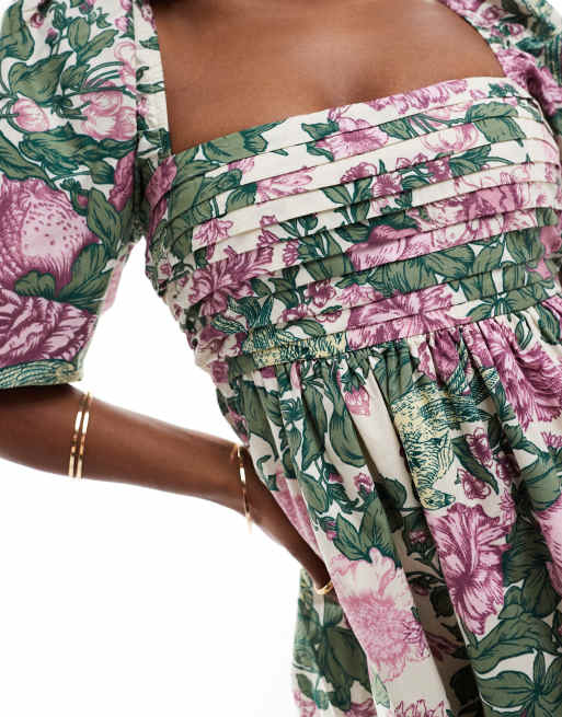Abercrombie & Fitch - Emerson - Jurk met pofmouwen en paarse bloemenprint |  ASOS