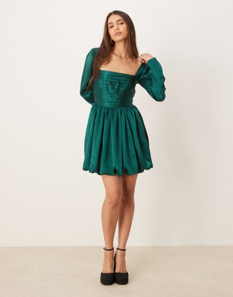 Abercrombie & Fitch Emerson long sleeve dress in dark green - view 1