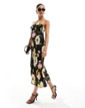 [Abercrombie & Fitch] Abercrombie & Fitch Emerson strapless printed maxi dress in pink XS Black multi floral