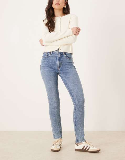 Abercrombie & Fitch – Enge Jeans in Mittelblau mit hohem Bund - view 1