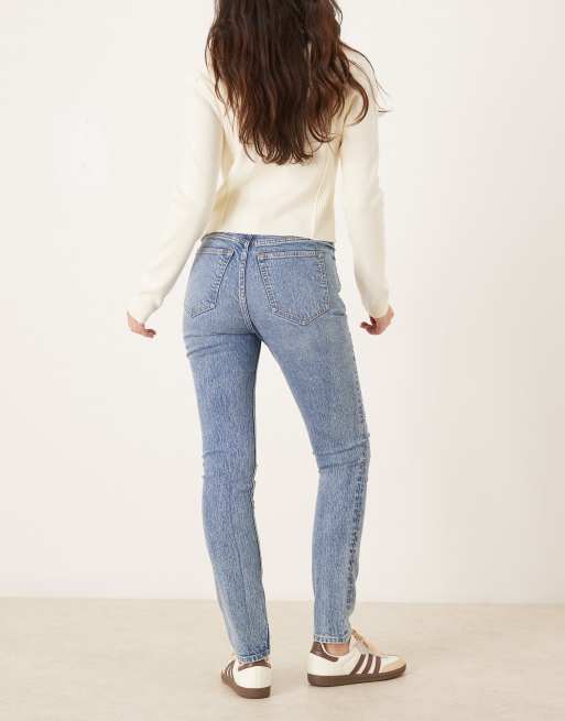 Abercrombie & Fitch – Enge Jeans in Mittelblau mit hohem Bund, 2 von 5