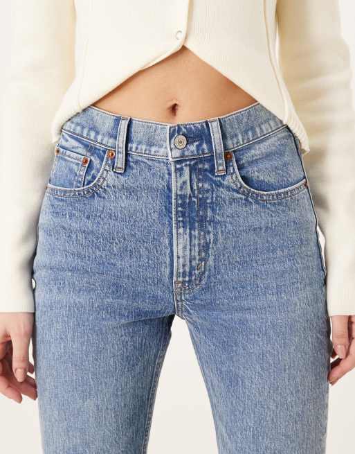 Abercrombie & Fitch – Enge Jeans in Mittelblau mit hohem Bund, 5 von 5