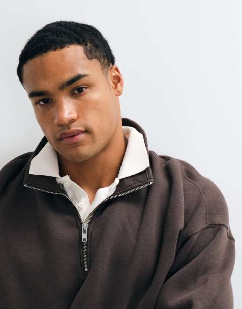 Abercrombie & Fitch Essential 1/4-Zip-Sweatshirt in Braun - view 1