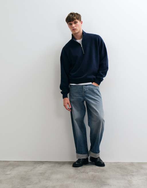 Abercrombie & Fitch essential 1/4 zip sweatshirt in navy, 2 of 5