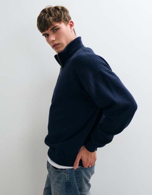 Abercrombie & Fitch essential 1/4 zip sweatshirt in navy, 3 of 5