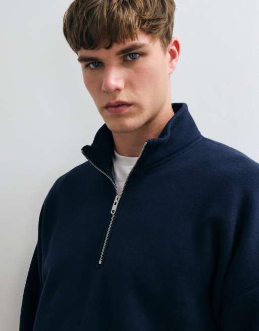 Abercrombie & Fitch essential 1/4 zip sweatshirt in navy, 4 of 5