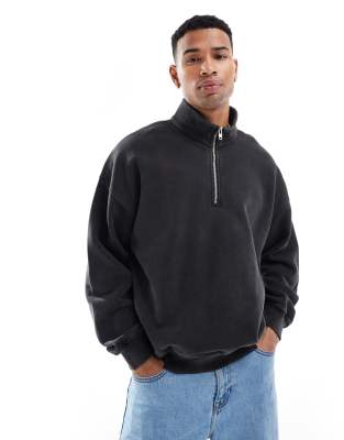 Abercrombie & Fitch essential acid wash half zip sweatshirt in black | ASOS