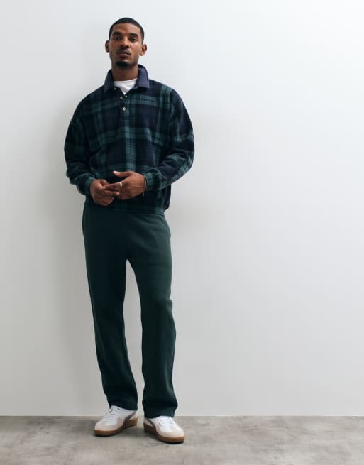 Abercrombie & Fitch essential button up sweatshirt in navy and green plaid, 2 of 5