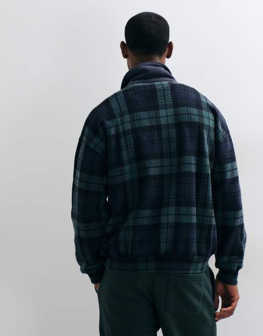 Abercrombie & Fitch essential button up sweatshirt in navy and green plaid, 5 of 5
