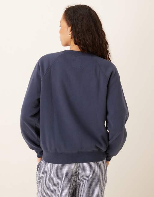 Abercrombie & Fitch essential classic crew colourblock sweatshirt in navy, 4 of 4