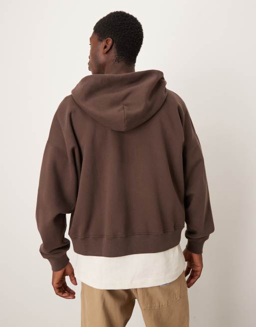 Abercrombie & Fitch essential cropped zip hoodie in brown, 3 of 5