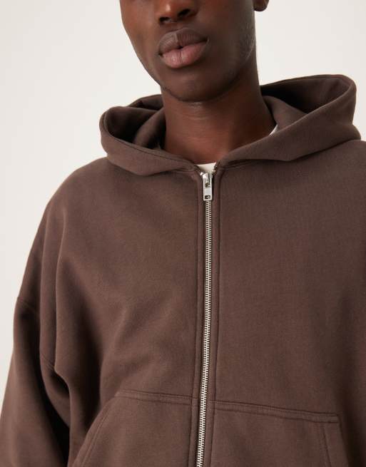 Abercrombie & Fitch essential cropped zip hoodie in brown, 5 of 5