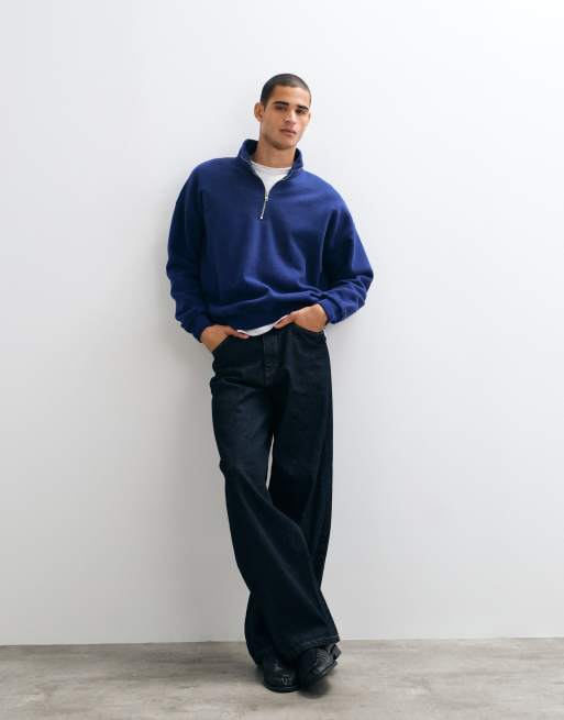 Abercrombie & Fitch essential felpa con zip a 1/4 blu, 2 di 5