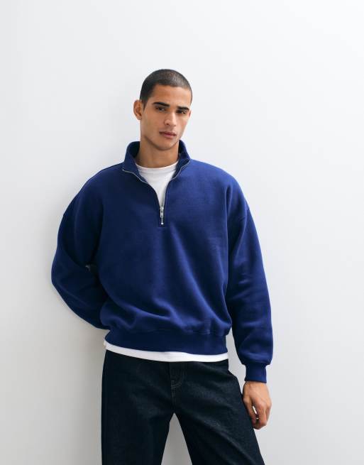 Abercrombie & Fitch essential felpa con zip a 1/4 blu, 4 di 5