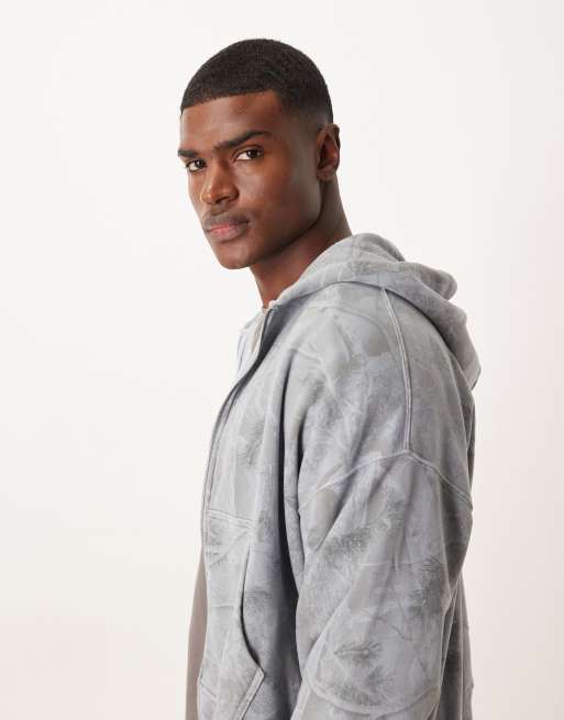 Abercrombie & Fitch - Essential - Felpa corta blu mimetica con cappuccio e zip, 4 di 5