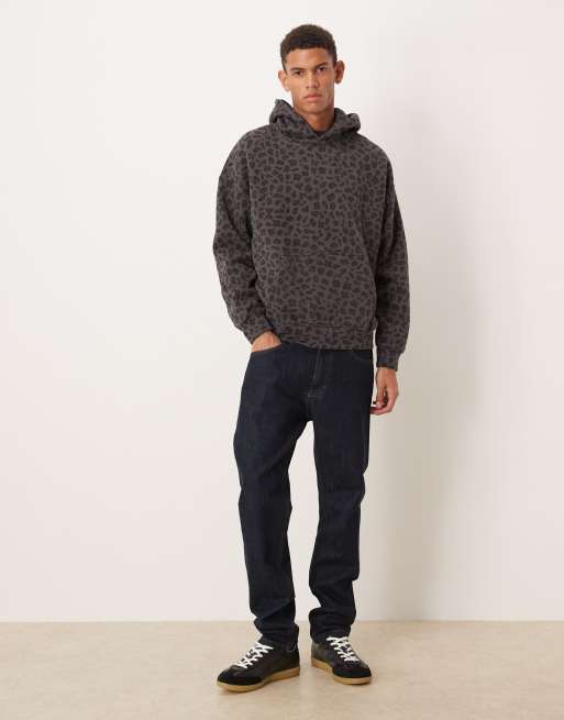 Abercrombie & Fitch essential front pocket hoodie in gray leopard print, 2 of 5