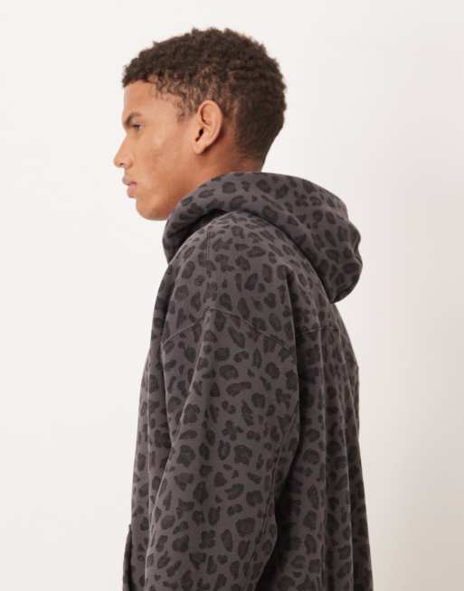 Abercrombie & Fitch essential front pocket hoodie in gray leopard print, 4 of 5