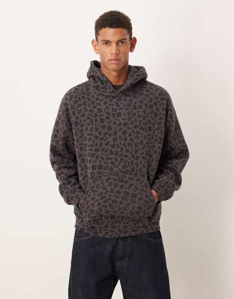Abercrombie & Fitch essential front pocket hoodie in grey leopard print - view 1
