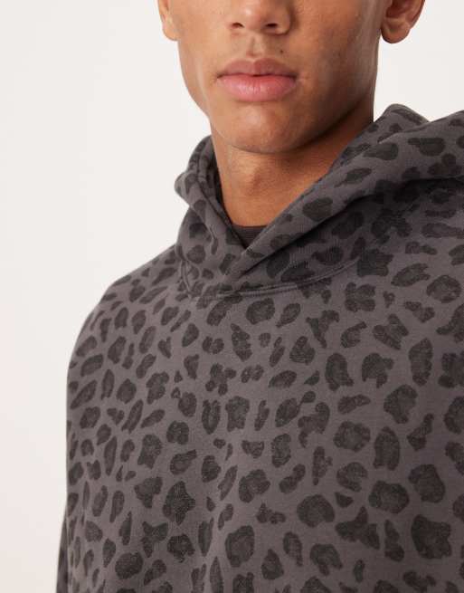 Abercrombie & Fitch essential front pocket hoodie in grey leopard print, 5 of 5