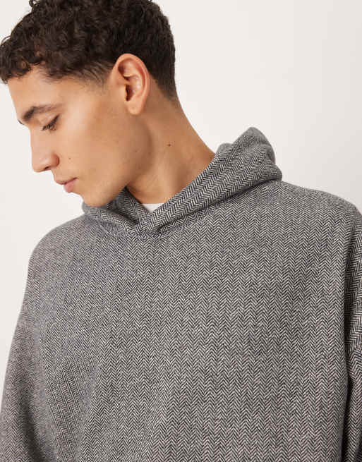 Abercrombie & Fitch – Essential – Grå, fiskbensmönstrad huvtröja, 4 av 5