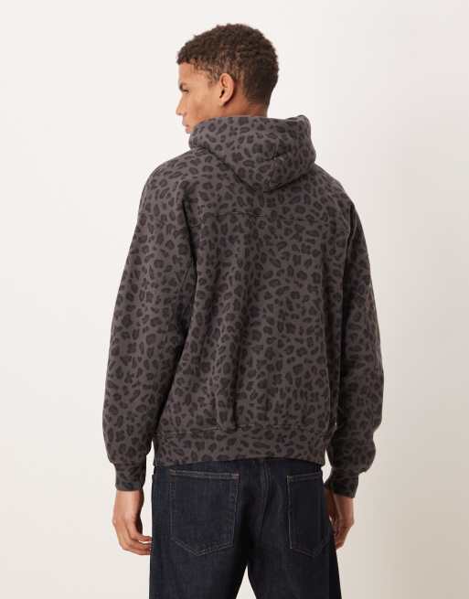 Abercrombie & Fitch - Essential - Grå hættetrøje med forlommer i leopardprint, 3 af 5