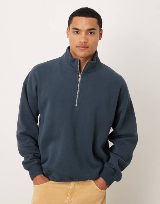 Abercrombie & Fitch – Essential – Granatowa bluza z zapięciem na suwak pod szyją