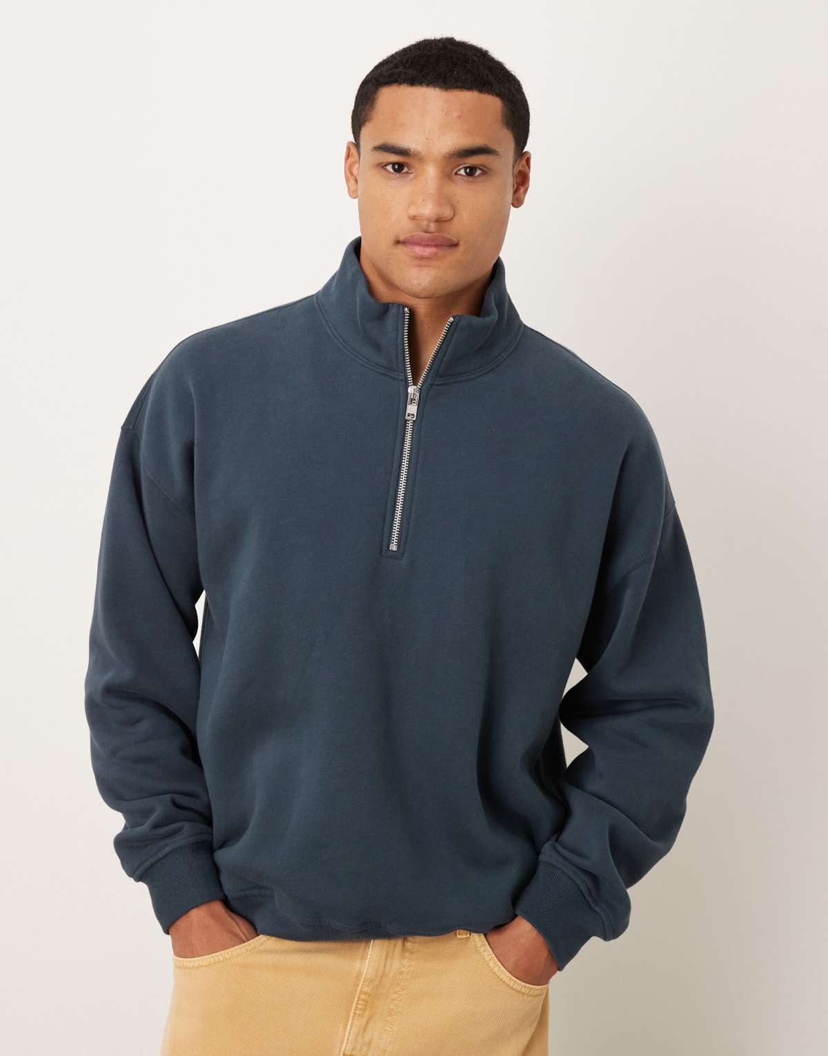 Abercrombie & Fitch essential half zip sweatshirt in navy