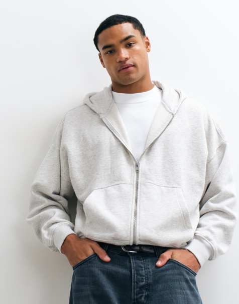 Abercrombie & Fitch essential hoodie med lynlås i lysegrå - view 1
