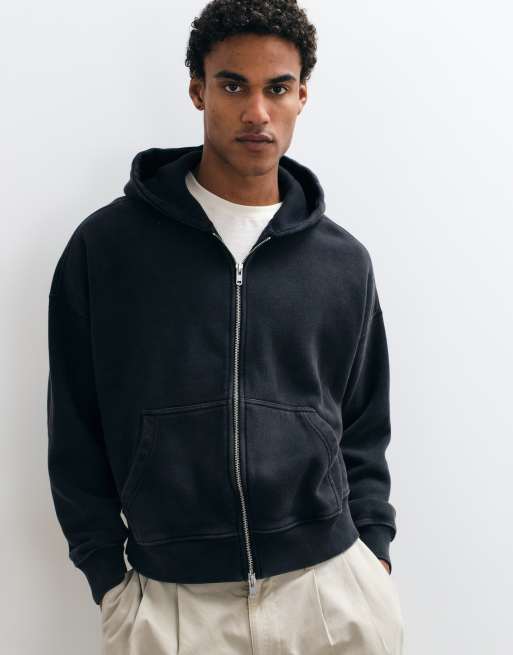Abercrombie & Fitch essential hættetrøje med lynlås i vasket sort, 2 af 5