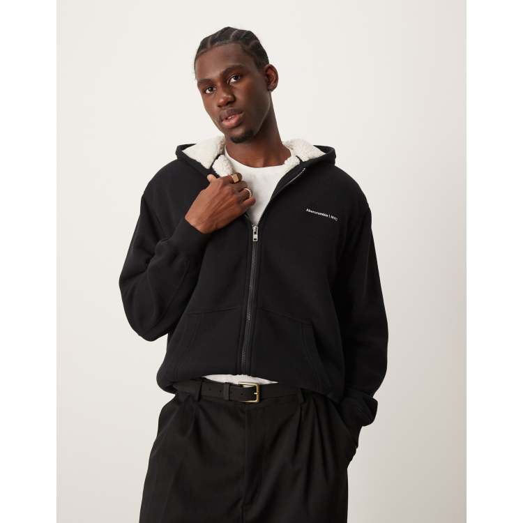 Abercrombie Fitch essential icon sherpa lined hoodie in black ASOS