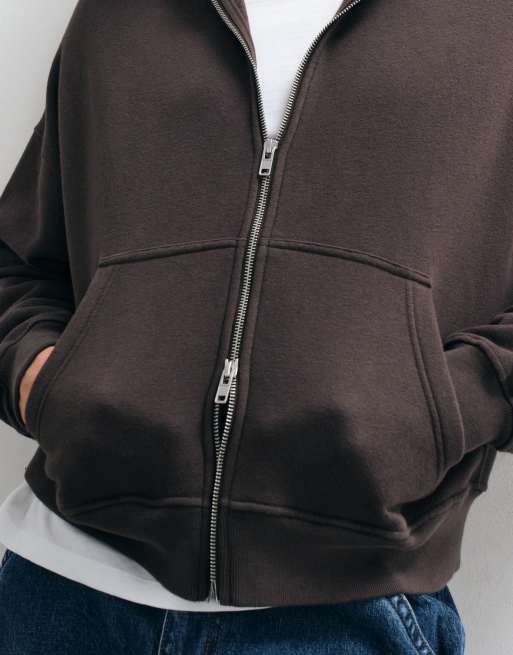 Abercrombie & Fitch Essential-Kapuzenpullover mit Reißverschluss in Braun, 3 von 5