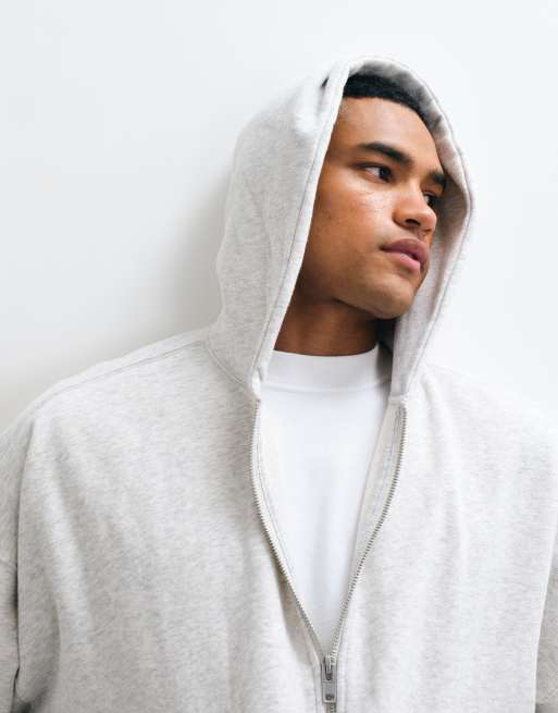 Abercrombie & Fitch essential Kapuzenpullover mit Reißverschluss in Hellgrau, 4 von 8