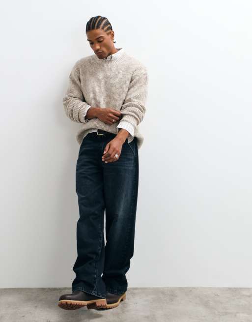 Abercrombie & Fitch essential knitted crew neck jumper in beige, 3 of 5