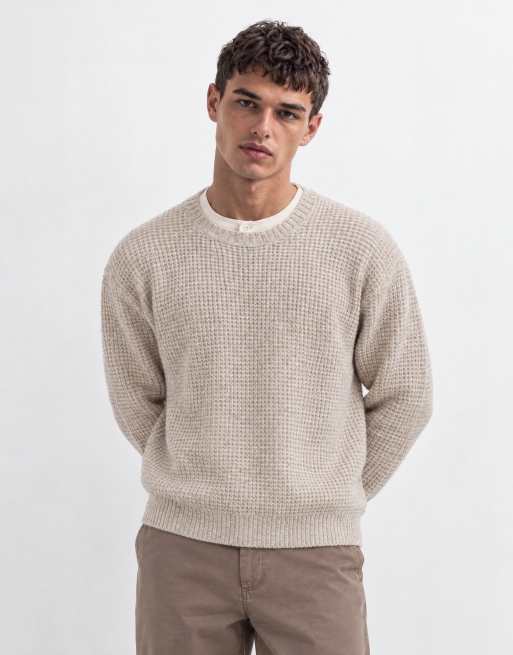 Abercrombie & Fitch essential knitted crew neck jumper in beige, 6 of 9